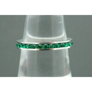 ESPO Signed Sterling Silver Green Rhinestone Band Ring Size 7.25